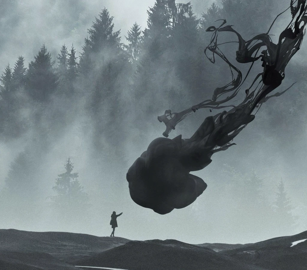 A dark environment reference explores disproportion and unease.
