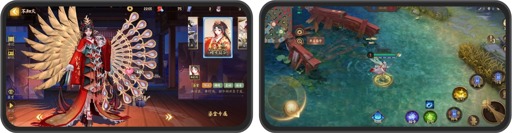 Character presentation and match gameplay show the shift from close-up detail to competitive readability.