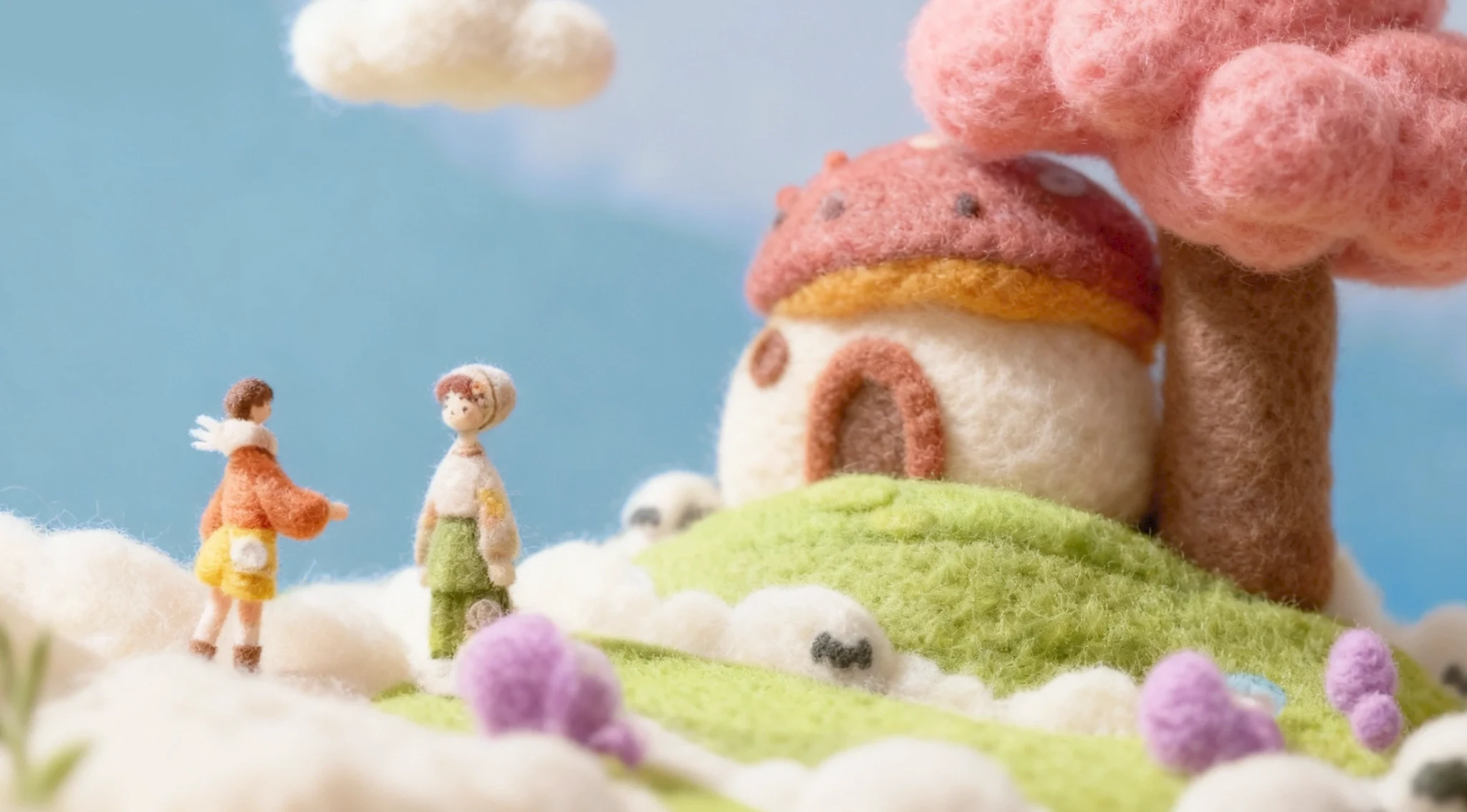 Architecture and characters share the same soft material language.
